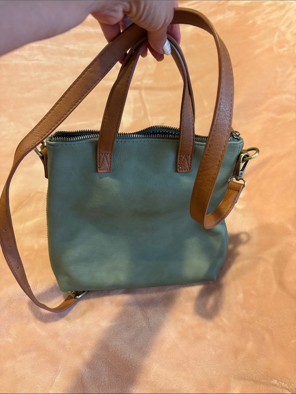 Antik Kraft Green Leather Crossbody with Brown Handles